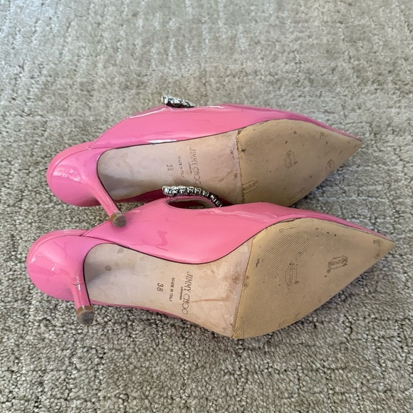 JIMMY CHOO Bing 65mm Patent Crystal Embellished Mules Candy Pink Sz 38 EU - Picture 8 of 12